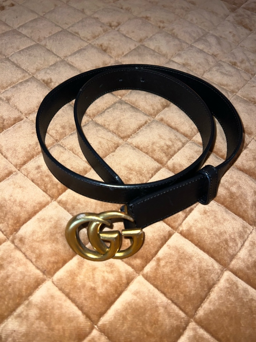 Gucci Black Leather Belt with Gold Double-G Buckle